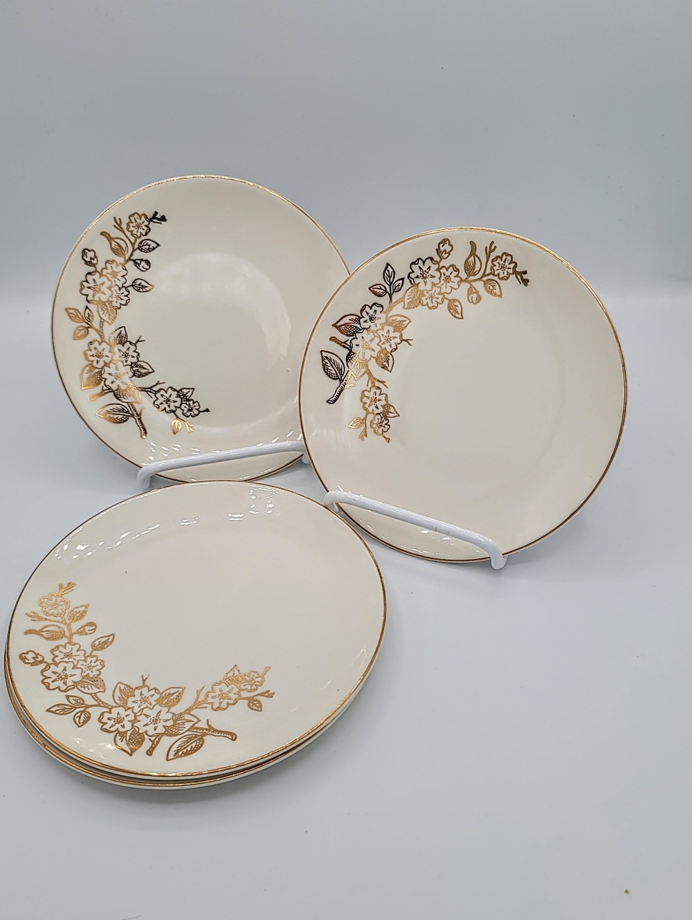 Edwin Knowles Apple Blossom Salad Plates Set of 4 22K Gold Freda Diamond Vintage - Picture 14 of 14